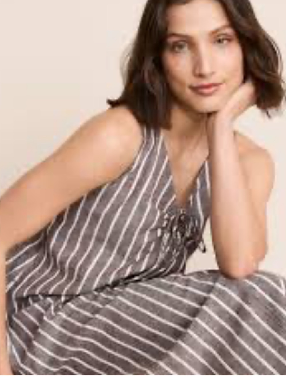 Lou&Grey Loft Sleeveless Brown Stripe Tie-Front Maxi Dress NWOT. This season M - Picture 3 of 9